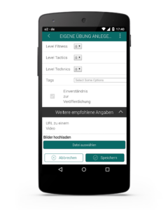 Empfohlene Angaben für eigene Fußballübungen in der 99coaches App