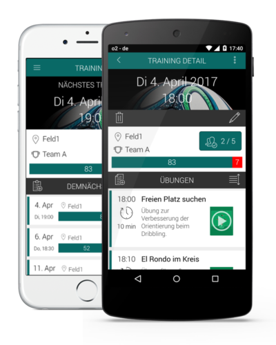 Fußballtraining mit Terminplaner und Detailsansicht